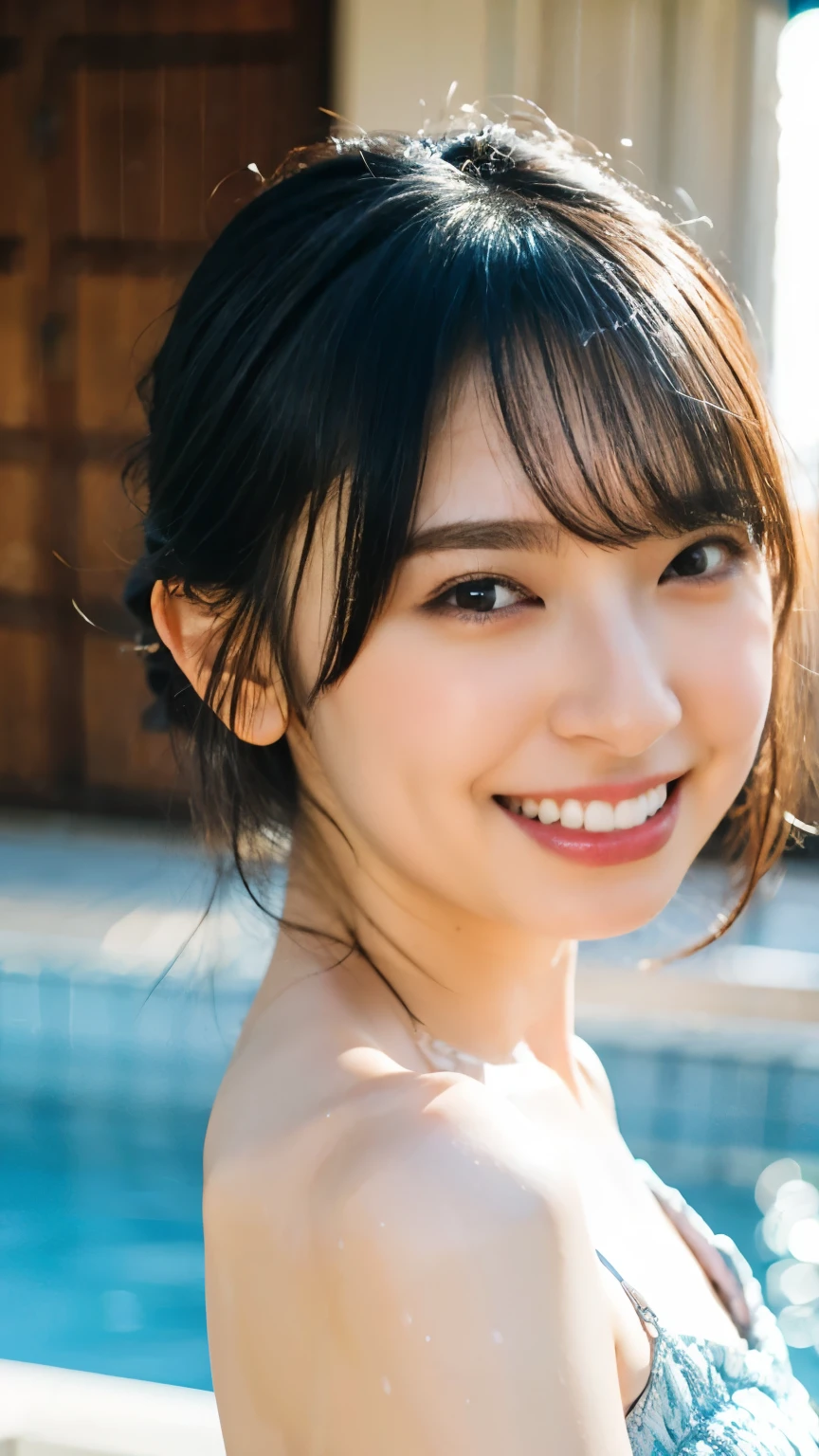 (8k、RAW Photos、Highest quality、masterpiece:1.2)、((night、moonlight、dim、smile、Very flat chest:1.5))、((naked、Nipples、pubic hair))、(Realistic、Realistic)、1 girl、((Thin lashes、Brown eyeedium Hair、smile:1.3))、((naked、hot spring、Relaxing after a bath))、cute