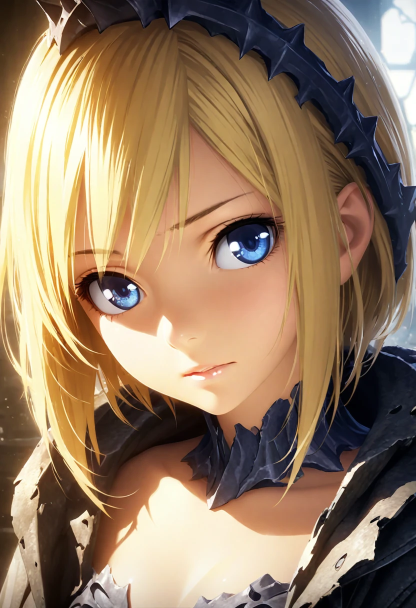 portrait, Practical, blue eyes, Blonde hair, Mid-chest, 4K resolution, High quality CG, Beautiful CG, Soft Light, Octane Rendering
