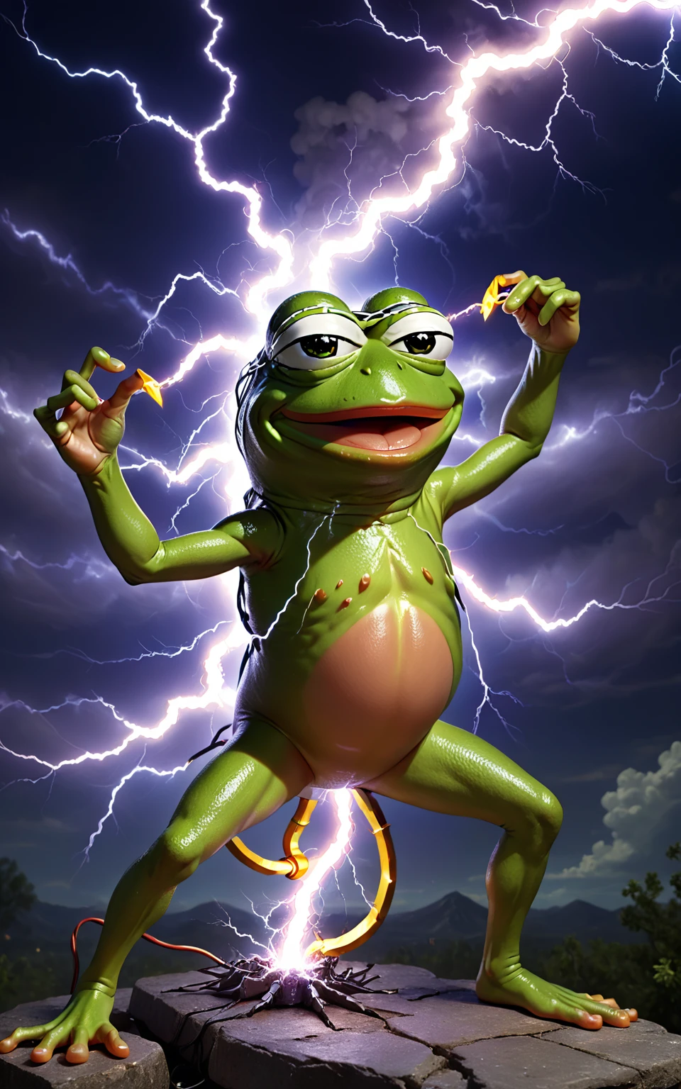 score_9, score_8_up, score_7_up, score_6_up
energy (text:"PEPENEGGY":1.2) entangled in electrical lightning and magic 
epic pose
pepe the frog
