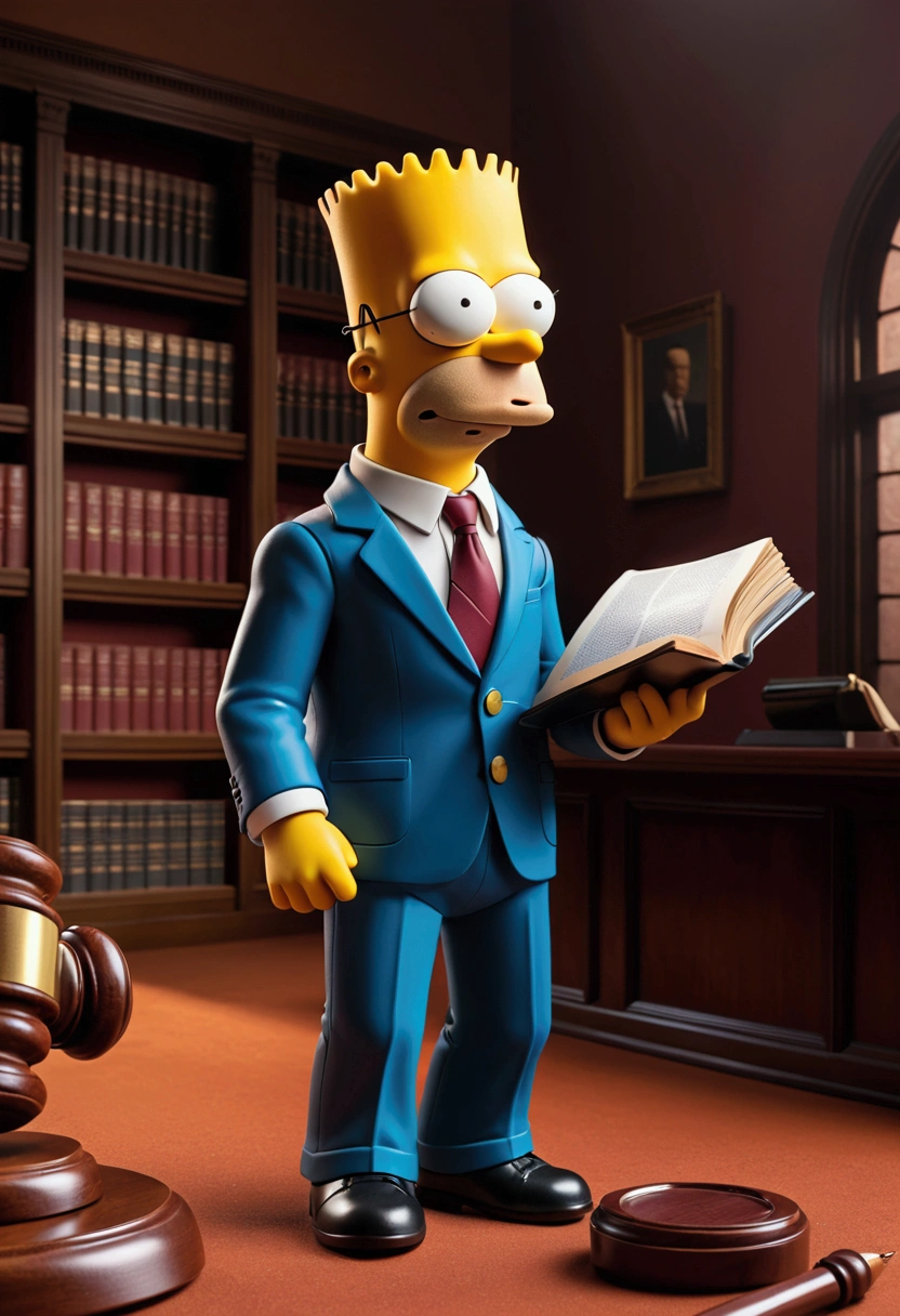 Lawyer, full body, by Bart Simpson, cinematic still, (best quality, masterpiece), very aesthetic, perfect composition, photorealistic, intricate details, ultra-detailed, vivid colors