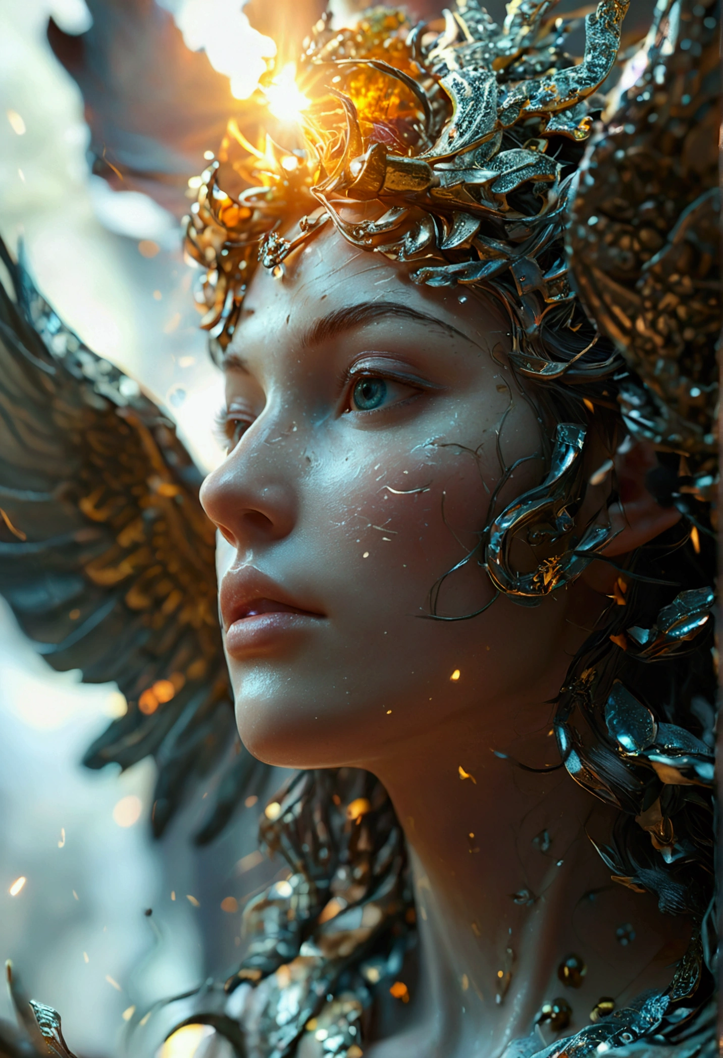 god、heaven、godの栄Light、godの祝福、prosperity、joy、Light、shine、Angel、大Angel、Holy Spirit、The Kingdom of the Millennium、godの言葉、godの叡智,((Top Quality)), ((Masterpiece)), (Details: 1.4), 3d, Thick voluminous hair, light particles, pure energy chaos antitech, HDR (High Dynamic Range), ray tracing, nvidia RTX, super resolution, Unreal 5, subsurface scattering, PBR Texturing, post-processing, anisotropic filtering, depth of field, maximum clarity and sharpness, multi-layer textures, Albedo and specular maps, surface shading, accurate simulation of light and material interaction, perfect proportions, Octane rendering, two-tone lighting, wide aperture, low ISO, white balance, trichotomy, 8K RAW
