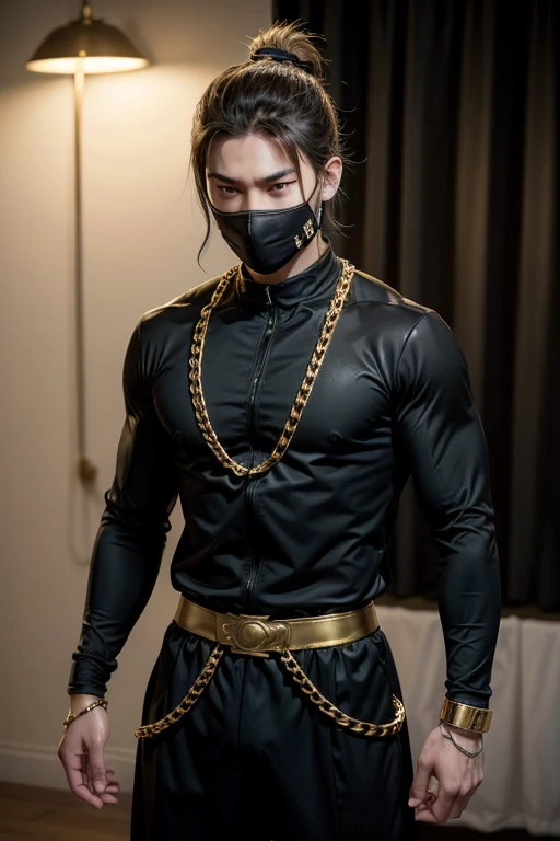 A ninja style hero suit with golden chains