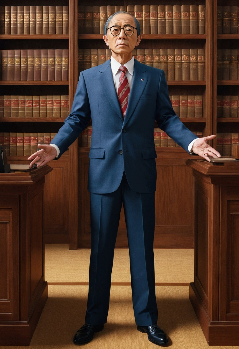 Lawyer, full body, by Yoshiyuki Tomino, cinematic still, (best quality, masterpiece), very aesthetic, perfect composition, photorealistic, intricate details, ultra-detailed, vivid colors