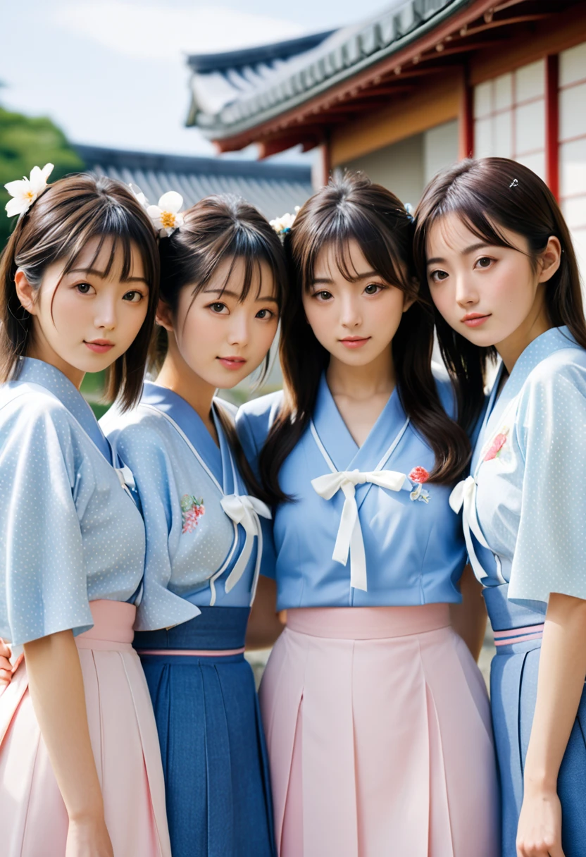 (Highest quality, masterpiece, Ultra-high resolution, (Realistic:1.4), RAW Photos), (((Trio of Girls, Japan&#39;s No. 1 idol girl group, 13 years old, Upward-facing buttocks, Beautiful ass, Cute Panties, Pleated skirt))), (Amazingly beautiful black hair, Detailed face, Perfect body, Beautiful Skin, Cute Profile), Sunny outdoors