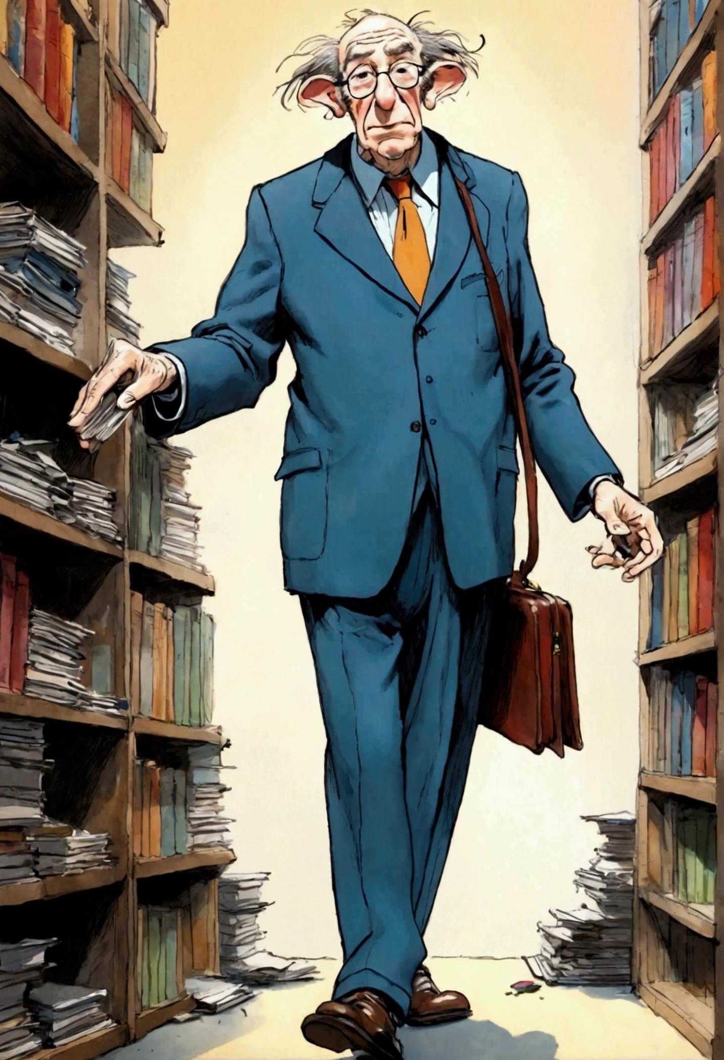 Lawyer, full body, by Quentin Blake, cinematic still, (best quality, masterpiece), very aesthetic, perfect composition, photorealistic, intricate details, ultra-detailed, vivid colors