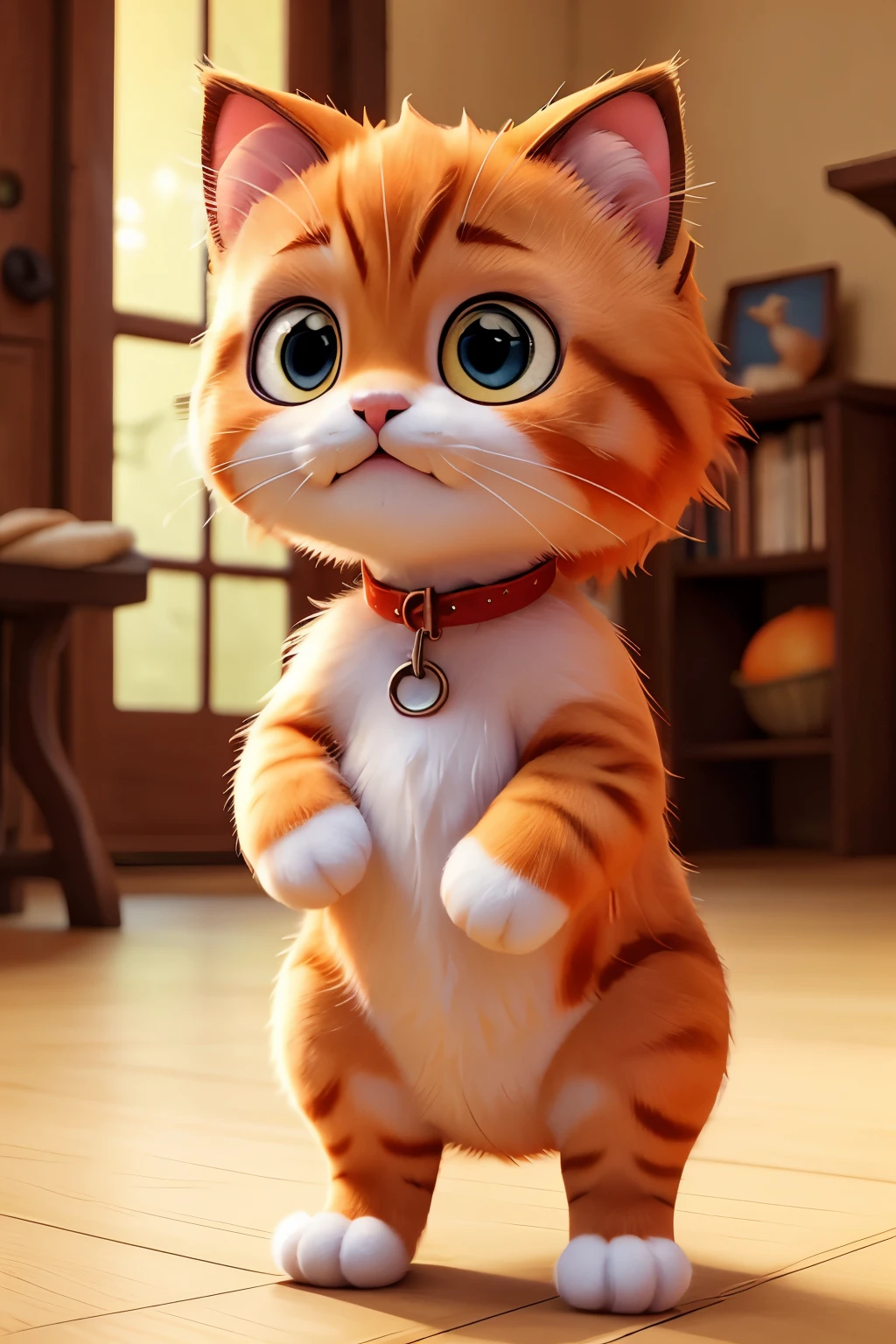 Once upon a time there was a cute little kitten，It has large, piercing eyes and a body of soft fluff。The kitten's name is Little Orange，Because it has orange hair。