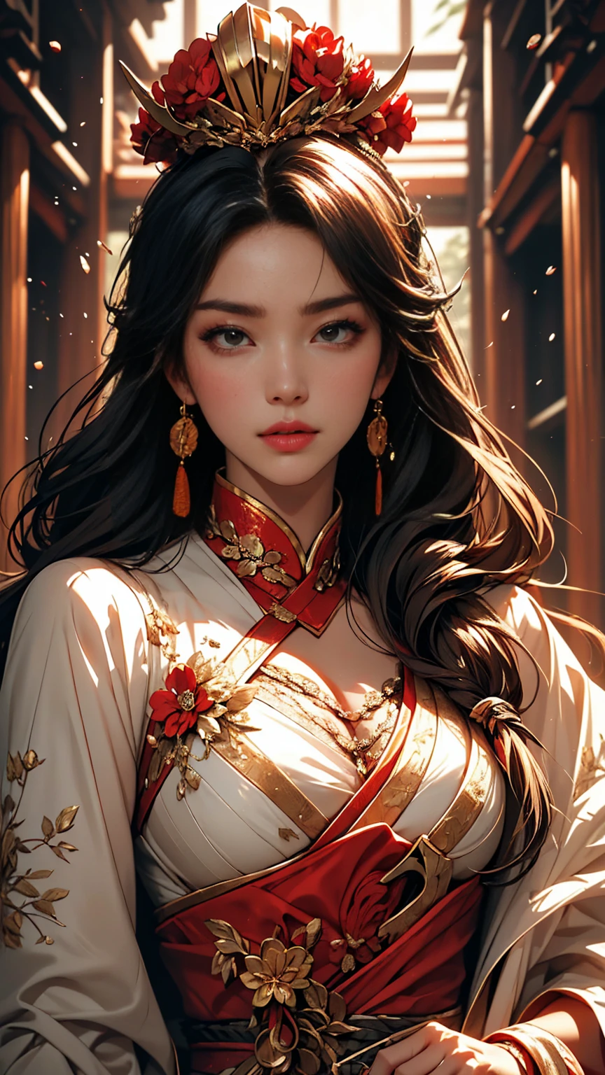 {
  "prompt": "Commander Mei Lin, a highly detailed seinen manga style full-body illustration in a 4K resolution, depicted as the Empress’s Wrath. She is shown with fair, flawless skin and long, straight raven-black hair styled in an intricate updo adorned with jeweled pins and a small crown. Her piercing cold gray eyes reflect intelligence, determination, and fierce loyalty. Mei Lin wears an elaborate uniform resembling the ceremonial attire of Empress Xian Li, made from the finest silks in shades of deep red, black, and gold, adorned with intricate embroidery and delicate lace. She carries a ceremonial dagger and sword, with hidden weapons concealed within her attire. The background includes elements of the imperial palace, with a dark, oppressive atmosphere, emphasizing her role as the enforcer of the Empress’s will. The illustration captures Mei Lin’s commanding presence, her cold and emotionless expression, and the aura of power and ruthlessness that surrounds her.",
  "size": "1024x1792"
}
