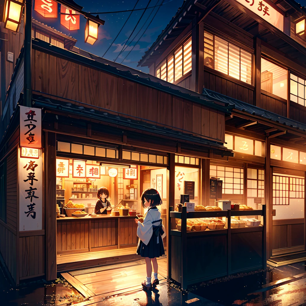 {{{Masterpiece, highest quality, high resolution background}}}, bright and beautiful atmosphere, 3 girls (s old, 1 short-tempered round face), 1 person (hair, surface effects), small breasts, Japanese ramen shop A long line of girls outside, a limp mini-pig, a Japanese background late at night, a mini-pig dressed as a Japanese ramen shop, "deltamon_sdXL :0.73) >Deltamon"