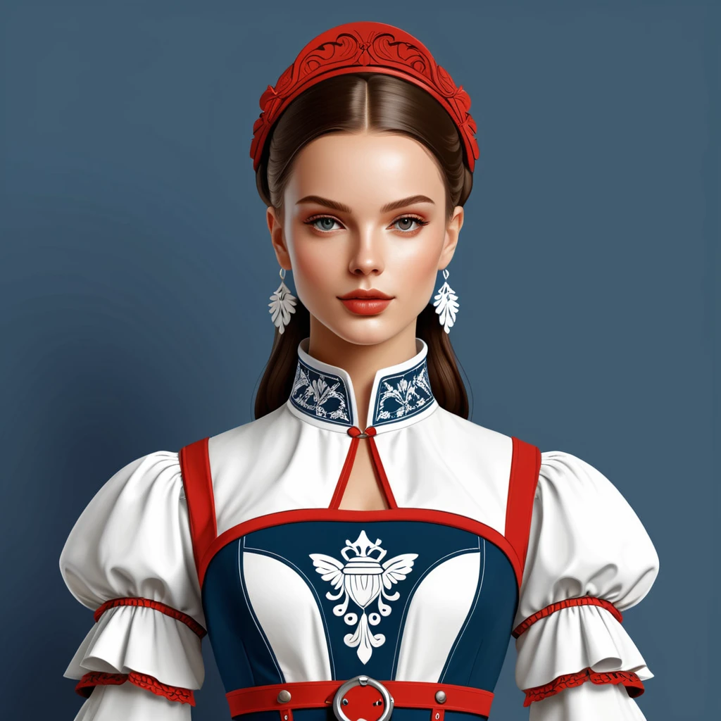 female	android	in french folk outfit	,vector graphics, strong contours, logo design																						