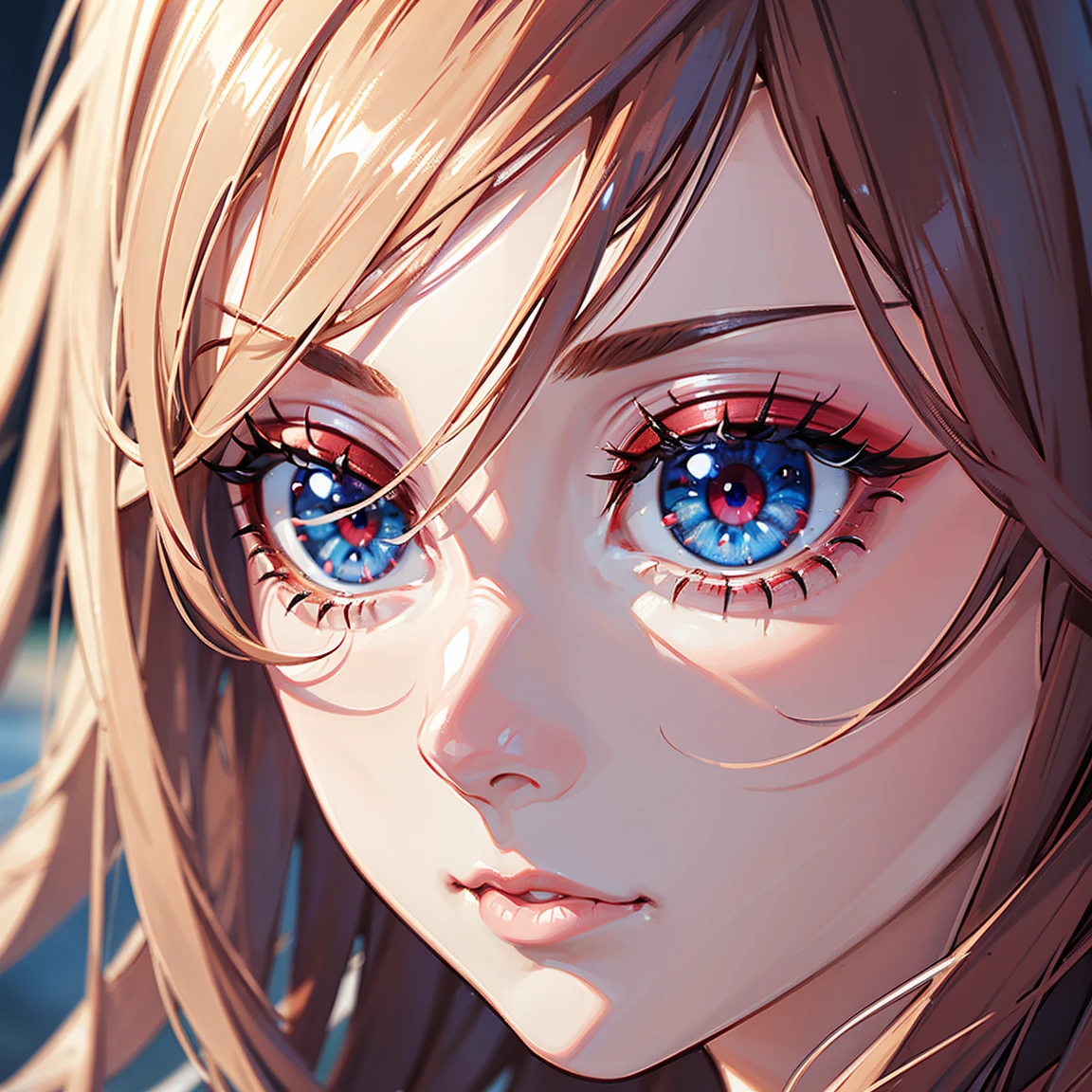 a close up of a red detailed eye, striking blue eyes, hyper realistic, 8k, high quality, extremely detailed, photorealistic, beautiful eyelashes, lifelike, (masterpiece:1.2), (realistic:1.4) anime style eye