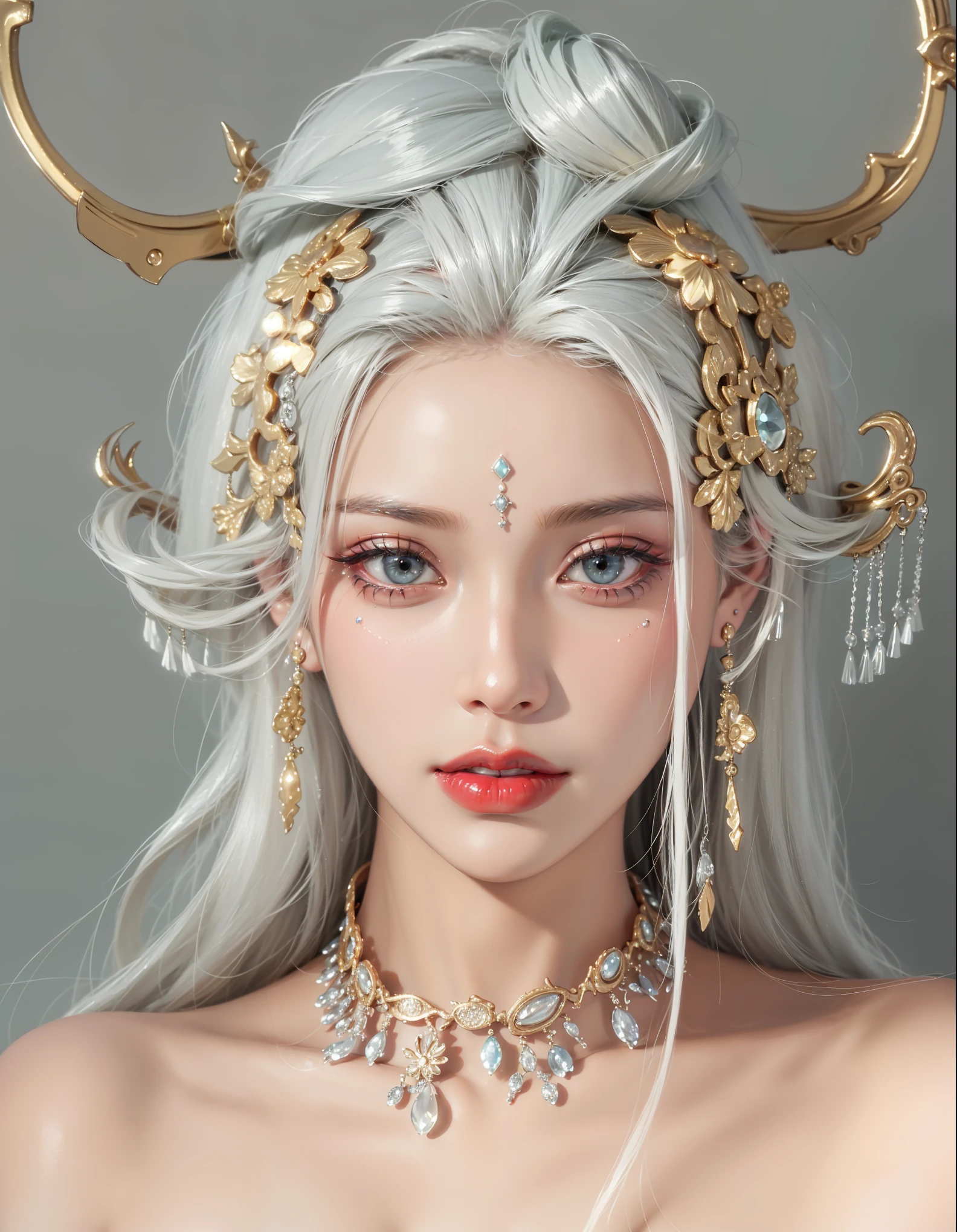 Royal princess,Extremely detailed, Delicate face, Stock Photography , Portrait 400, F1 Camera Lens.6, rich and colorful, Surrealism, Realistic textures, Dramatic Lighting, Thin Film Distiller 800 (8K, original photo, Better quality, masterpiece: 1.2), Extremely detailed, (Extremely delicate skin: 1.2), 8K ultra high definition, SLR camera, Soft Light, high quality.Fire Queen,Blue pupils,Wear red lipstick,Have a tattoo,The tattoo is very three-dimensional,Gorgeous and intricate tattoo designs,Dark eyeshadow,Sexy thick lips(Red lipstick),A billion dollar jewellery