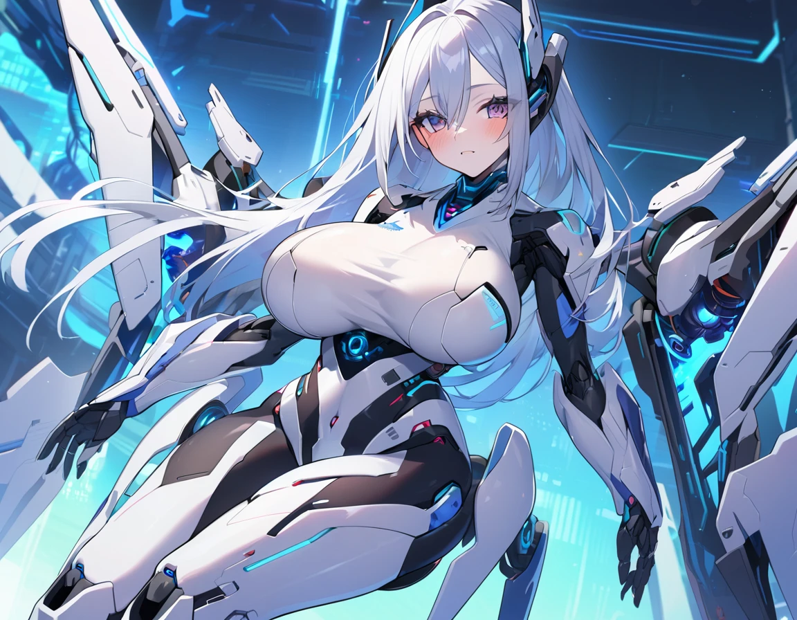 android girl(mechanical skin, big breast, cyber joint, mechanical wing)