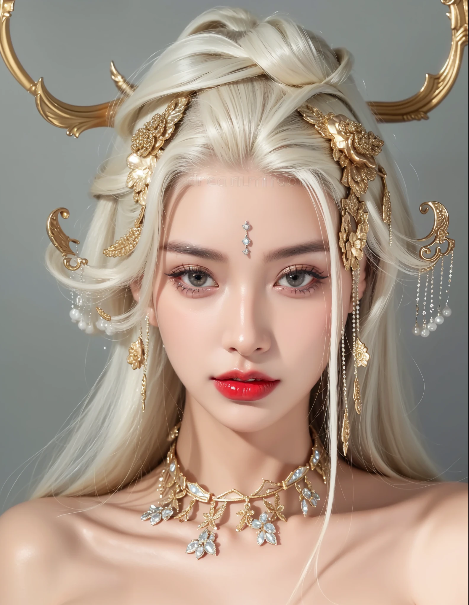 Royal princess，Extremely detailed, Delicate face, Stock Photography , Portrait 400, F1 Camera Lens.6, rich and colorful, Surrealism, Realistic textures, Dramatic Lighting, Thin Film Distiller 800 (8K, original photo, Better quality, masterpiece: 1.2), Extremely detailed, (Extremely delicate skin: 1.2), 8K ultra high definition, SLR camera, Soft Light, high quality.Fire Queen，Blue pupils，Wear red lipstick，Have a tattoo，The tattoo is very three-dimensional，Gorgeous and intricate tattoo designs，Dark eyeshadow，Sexy thick lips(Red lipstick)，A billion dollar jewellery