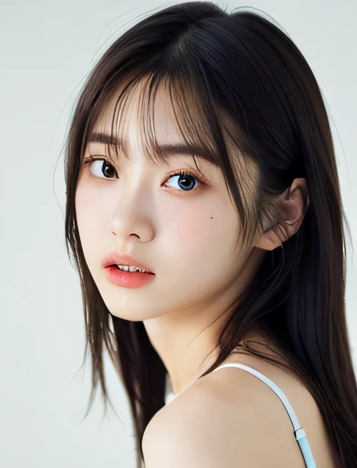 See-through tops、Big Breasts、camisole、(White wall as background、Some of her hair is sky blue:1.4)、White wall、In front of a white door、(A room with a white wall and a window)、((Highest quality、8k、masterpiece:1.3))、Ultra-high resolution、(photoGenuineistic:1.4)、RAW Photos、Japanese,(detailed aspects)、Genuine、Photographed in natural light、Highly detailed face and skin texture、Highly detailed lips、The correct state of the human body、Medium Hair、Black Hair、Various poses、Natural color lip