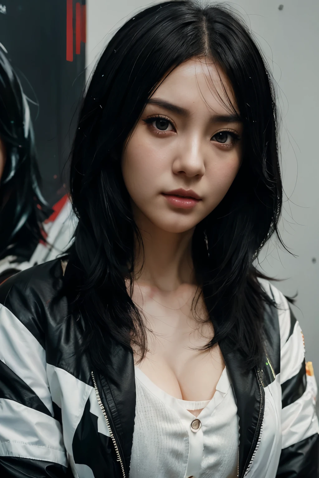 Anime girl black hair black jacket white shirt, guweiz style artwork, Ross painted portrait, Detailed portrait of anime girl, Artistic Germ. High Detail, extremely detailed Artistic Germ, Rostlan 8K, Artistic Germ and atey ghailan, Stunning anime face portraits, Wallop | Artistic Germ, Close-up portrait