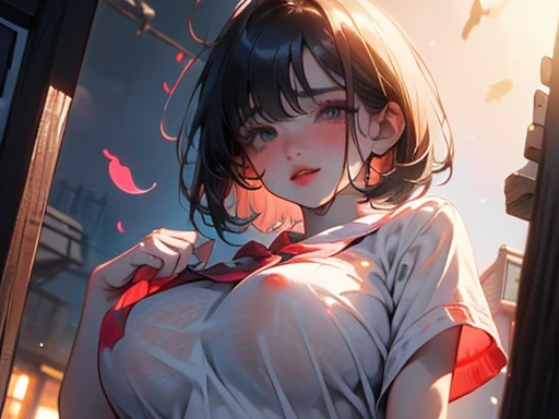 (Big Tits,Big Breasts,valley,Big breasts),(Hearts in the eyes,Troubled face,Embarrassing)sexy,whole body,(Short Bob,Brown Hair),Ass,Plump,Soaking wet,Wet and see-through,Pussy line,shame,勃起したNipples,ビンビンのNipples,Sweaty,Bite,Thong,mini skirt,Puffy nipples,Saggy breasts,Nipples,Rocket Breasts,Breast bag,巨Nipples,Hamiman,JK,high school girl,uniform,rain,Outdoor