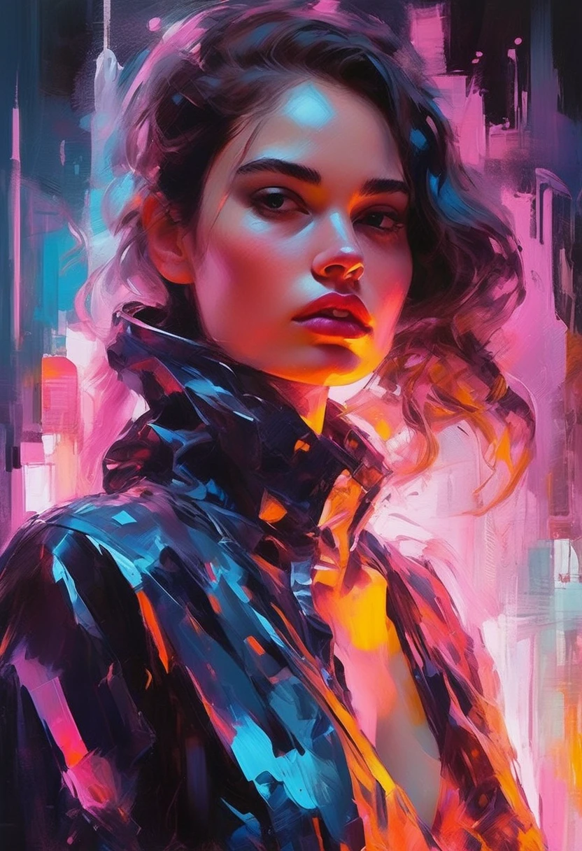 (llyjmscnd woman) art: Henry Asencio, close-up, lava lamp captured in ultra-realistic style, posing in the undulating glow of a neon atmosphere reminiscent of Syd Mead's futuristic aesthetic, the lava inside the lamp seamlessly morphs, soft focus background, neon glow, digital painting, dramatic lighting , artstation trend, sharp focus, studio photo, intricate details, high detail, cleavage, sexy, thigh, short skirt