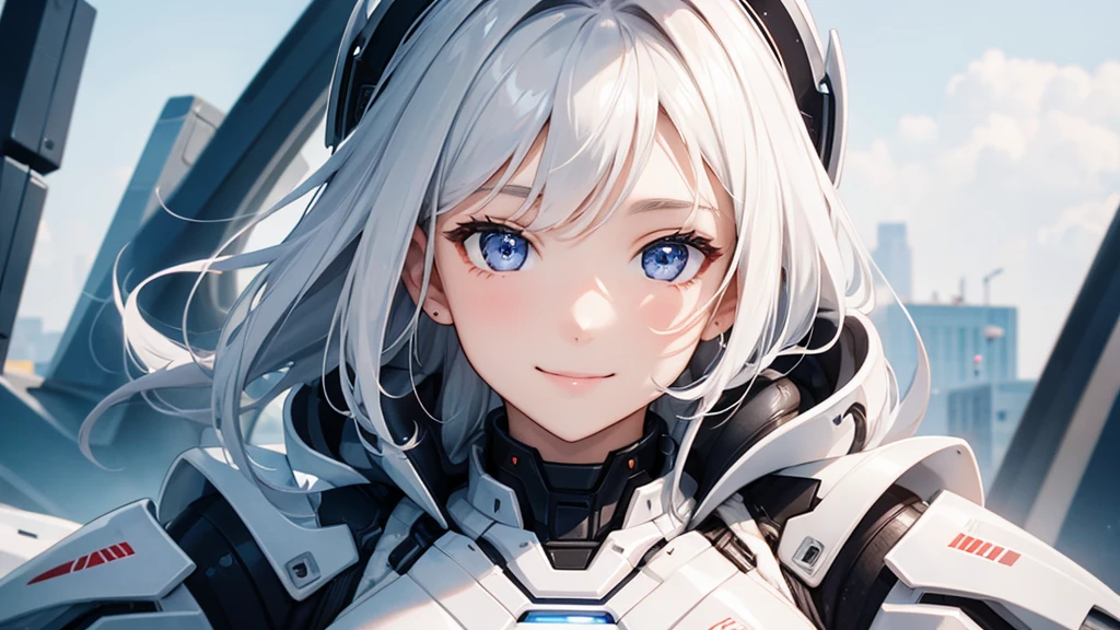 18-year-old、Beauty、smile、Close-up of face、White sexy android suit