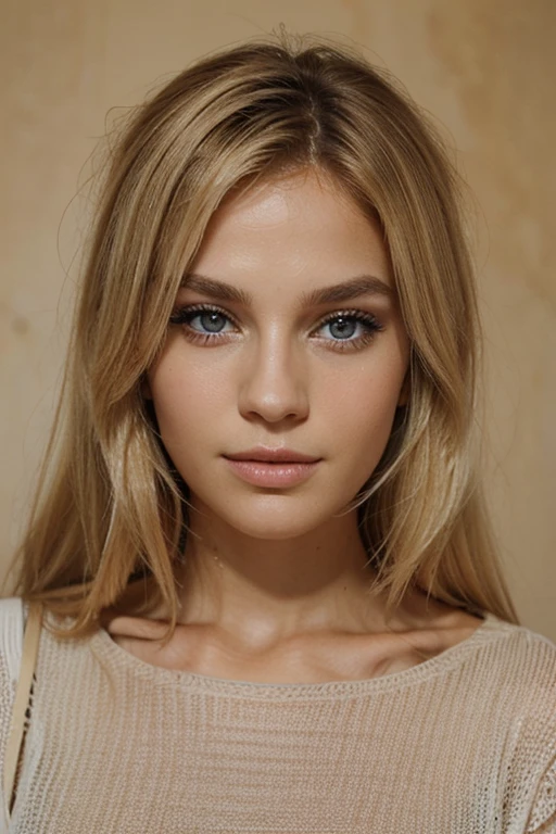 visage d'une femme blonde avec des beaux yeux réels