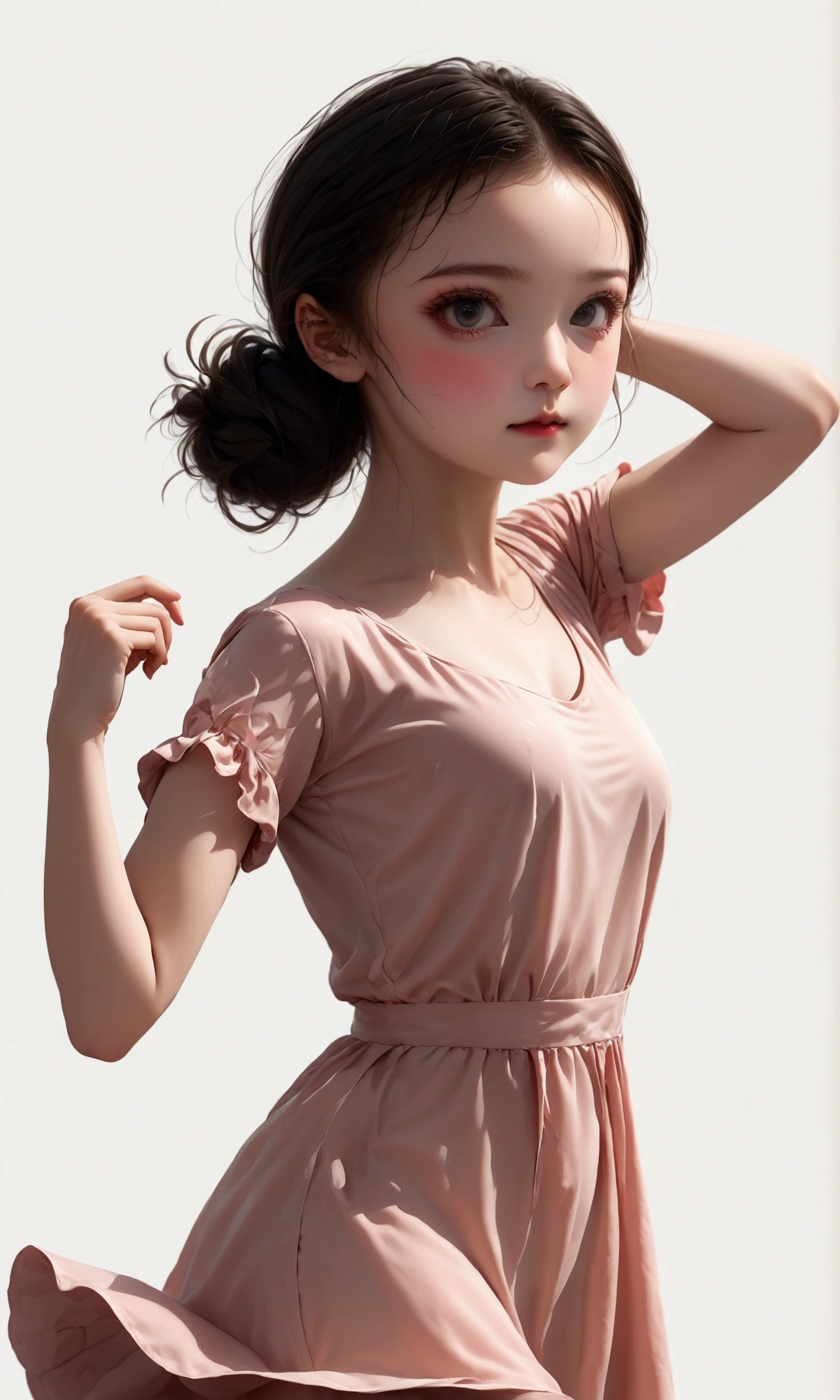 (tmasterpiece,realisticlying,A high resolution),((1girll):1.2),korean people,((White wavy hair):1.3),(heterochromatic eyes:1.1,Thick eyebrows,Little moles under the eyes),(White showy hoodie,Black sports shorts),((mediuml breasts):1.2,Small waist,upper legs),sit on a bed,Sex suspenders