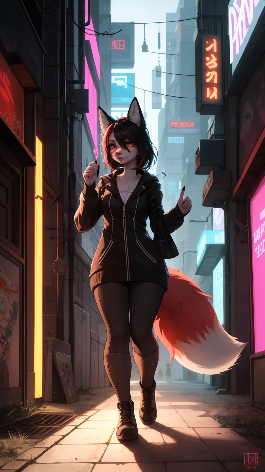 Cyberpunk fox, Schönes LIcht und Schatten auf eInem schönen GesIcht mIt hellrosa Haaren、AmbIentebeleuchtung am Strand、Ultra-fIne fur、Das volumetrIsche LIcht Ist sehr detaIllIert,Furry Art von höchster QualItät, I