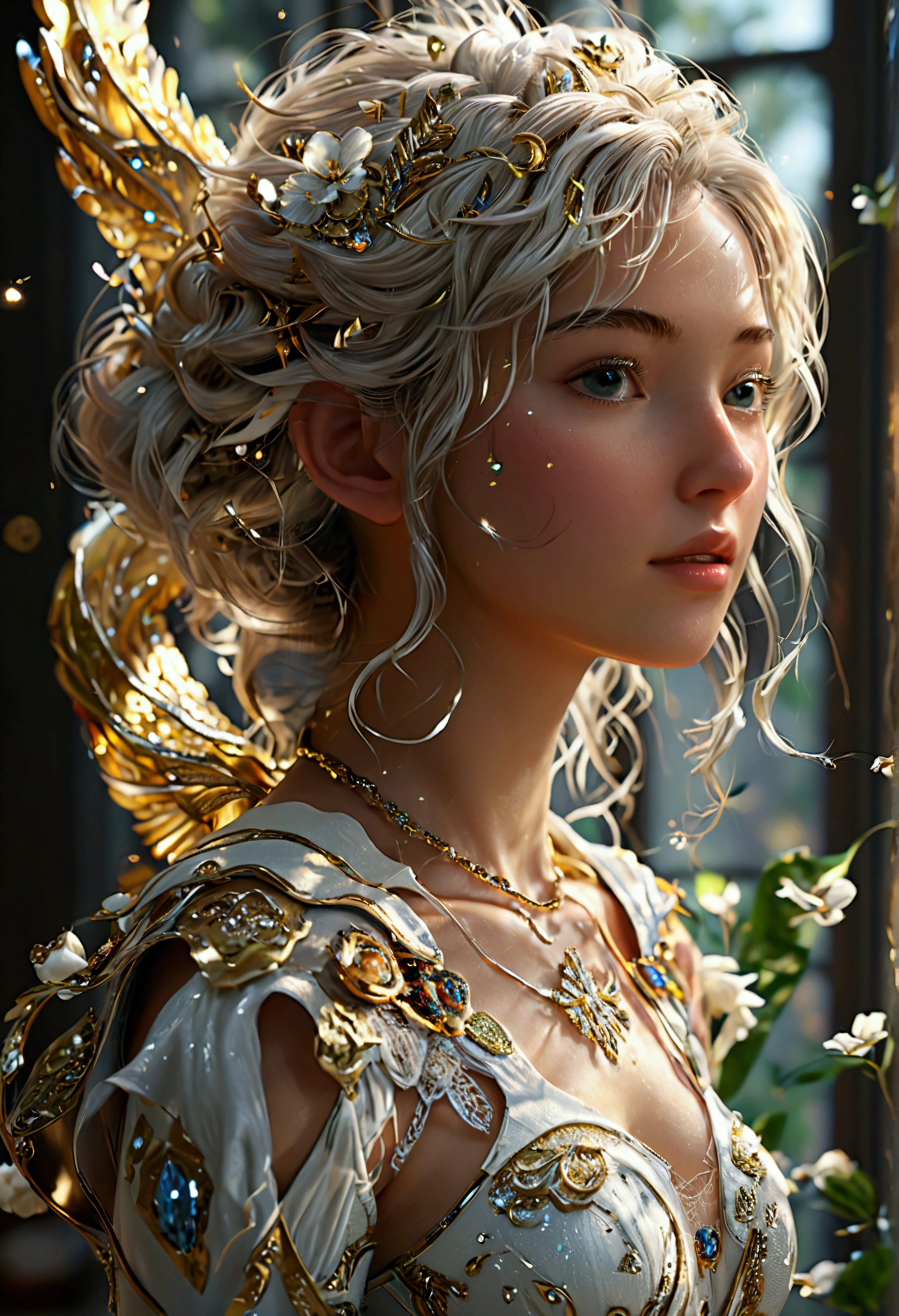 god、heaven、godの栄Light、godの祝福、prosperity、joy、Light、shine、Angel、大Angel、Holy Spirit、The Kingdom of the Millennium、godの言葉、godの叡智,((Top Quality)), ((Masterpiece)), (Details: 1.4), 3d, Thick voluminous hair, light particles, pure energy chaos antitech, HDR (High Dynamic Range), ray tracing, nvidia RTX, super resolution, Unreal 5, subsurface scattering, PBR Texturing, post-processing, anisotropic filtering, depth of field, maximum clarity and sharpness, multi-layer textures, Albedo and specular maps, surface shading, accurate simulation of light and material interaction, perfect proportions, Octane rendering, two-tone lighting, wide aperture, low ISO, white balance, trichotomy, 8K RAW