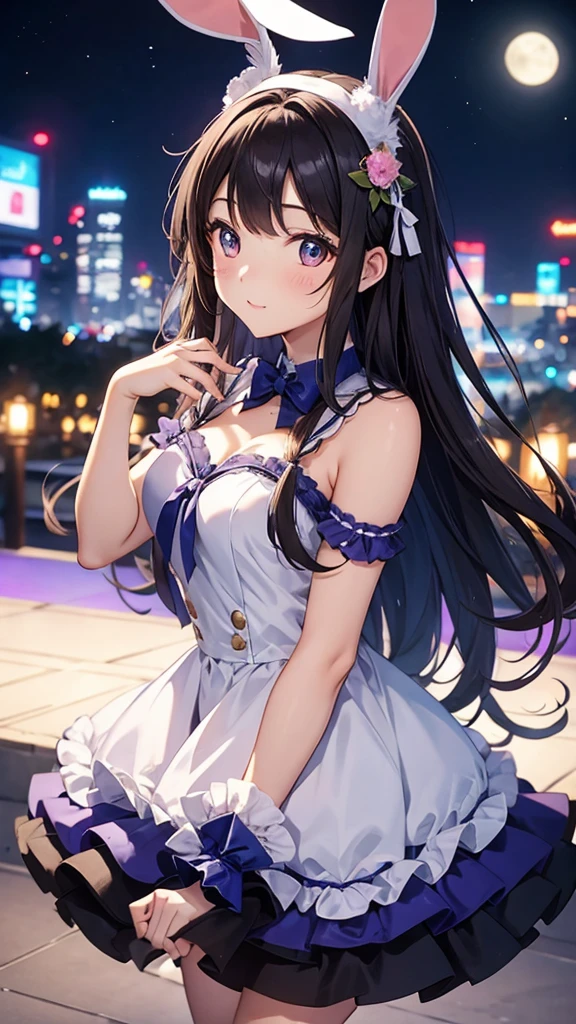 14 years old、beautiful girl、night、Bunny Girl Costume、