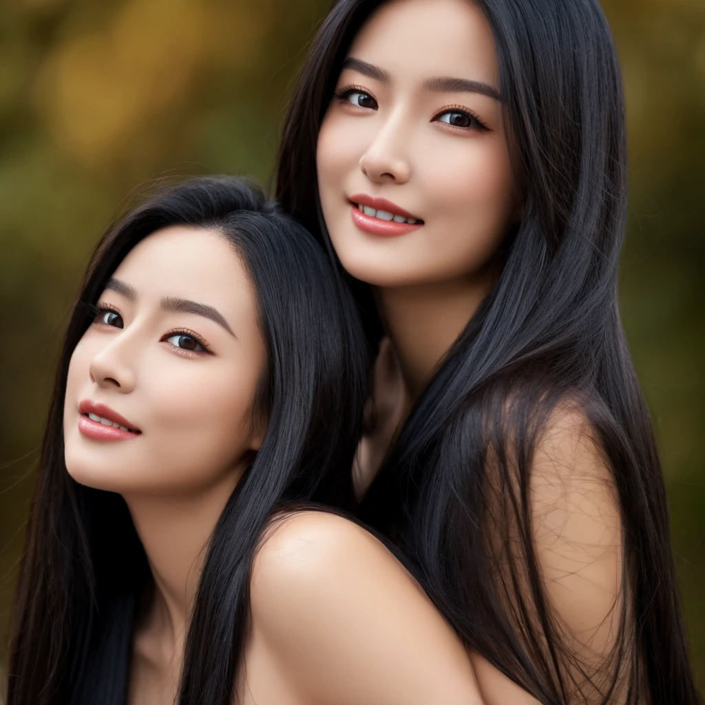 Draw a beautiful woman with exquisite features and radiant skin. She has long, smooth black hair flowing gently in the wind. Her large, almond-shaped eyes are deep brown, framed by long eyelashes that enhance her beauty. Her lips are naturally rosy, and when she smiles, it exudes a gentle warmth. penis is between breasts.