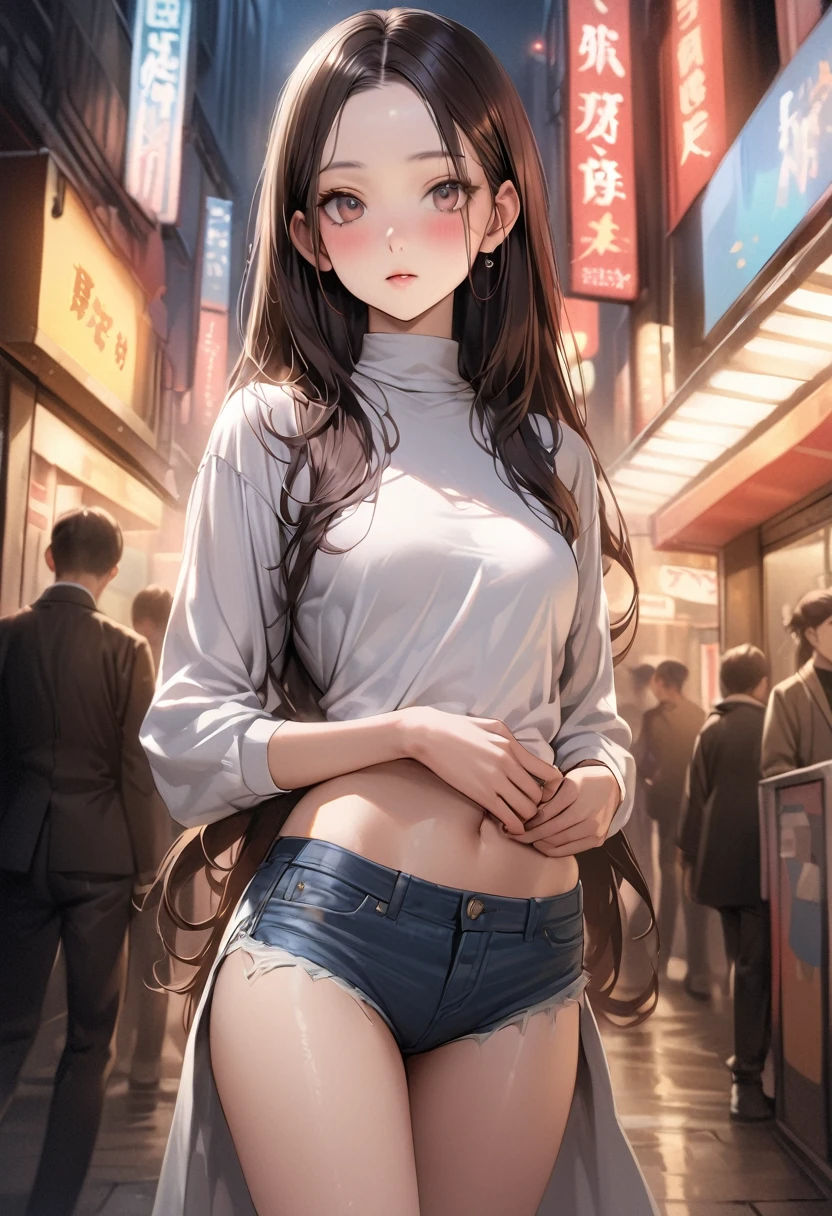 female, slut, (pubic hair, panties with pubic hair sticking out, well-shaped genitals, ), gas station, porn magazine, straddle pole, masturbate, shame,