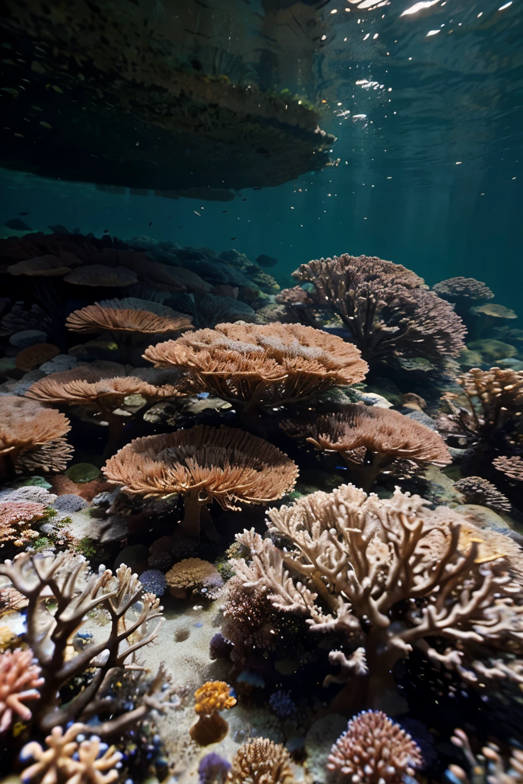 Prompt: Full HD, realistic, underwater cinematic shot of dense, colorful corals forming a forest-like scene.