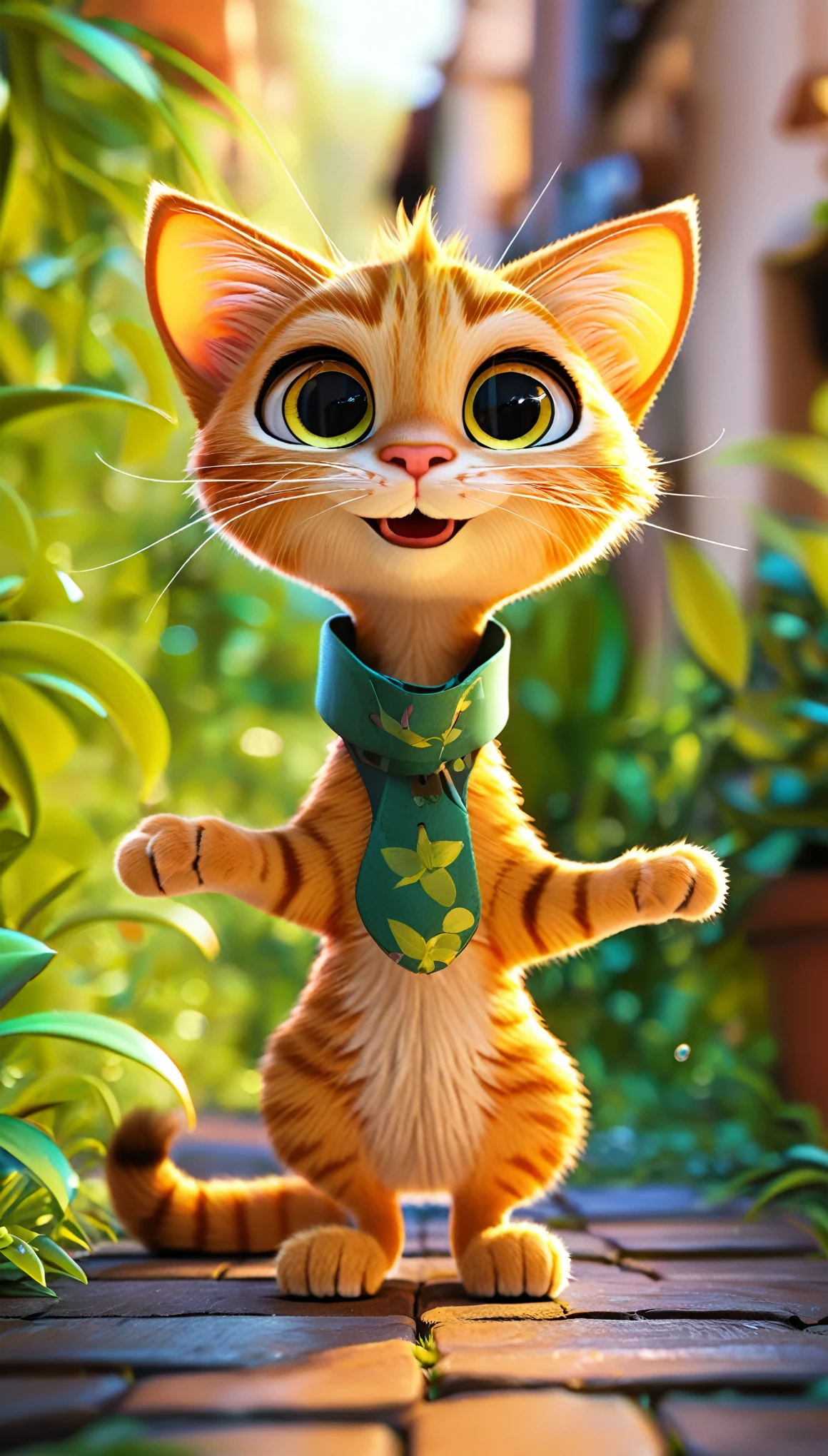 cartoon orange cat, adorable digital painting, cat ears,cute cat, cartoon, looking at viewer, cute eyes, hands, cartoon, hands, t-pose