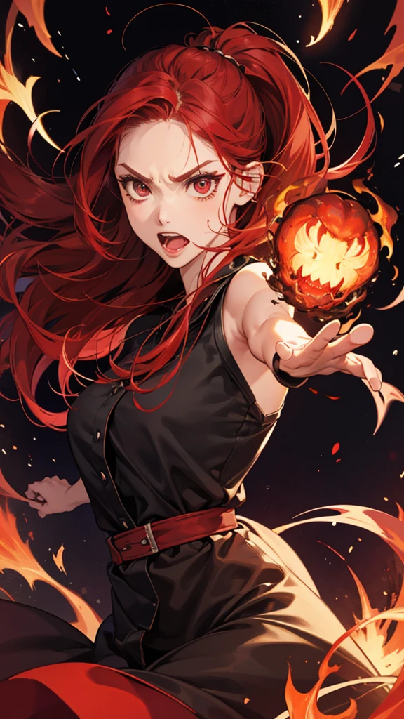 44 years old、beautiful girl、night、Apparition、tooth、Angry face、Red Hair、Big slanted eyes、Big Mouth、Dark Background