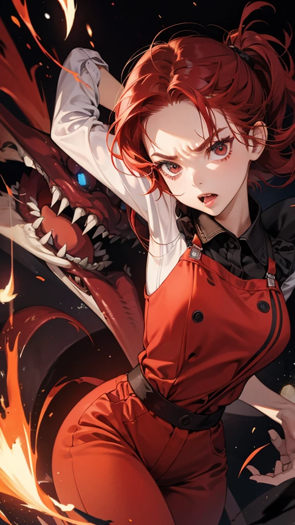 44 years old、beautiful girl、night、Apparition、tooth、Angry face、Red Hair、Big slanted eyes、Big Mouth、Dark Background