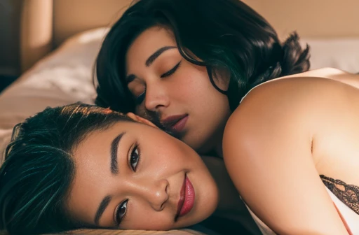 Highest quality,4K,Light shines in,Two beautiful women、Lesbian,Two people sleeping in bed,One woman more1Licking a woman's crotch,Caressing the other person's body,Lesbian????,Browsing Caution,