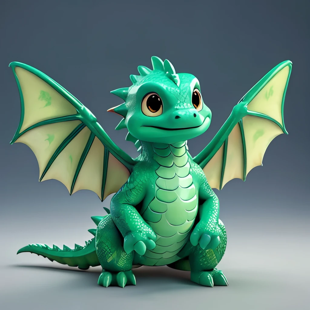 Big cute green dragon、Up Scene、2 wings、sit、((Face down))、Shooting from the front