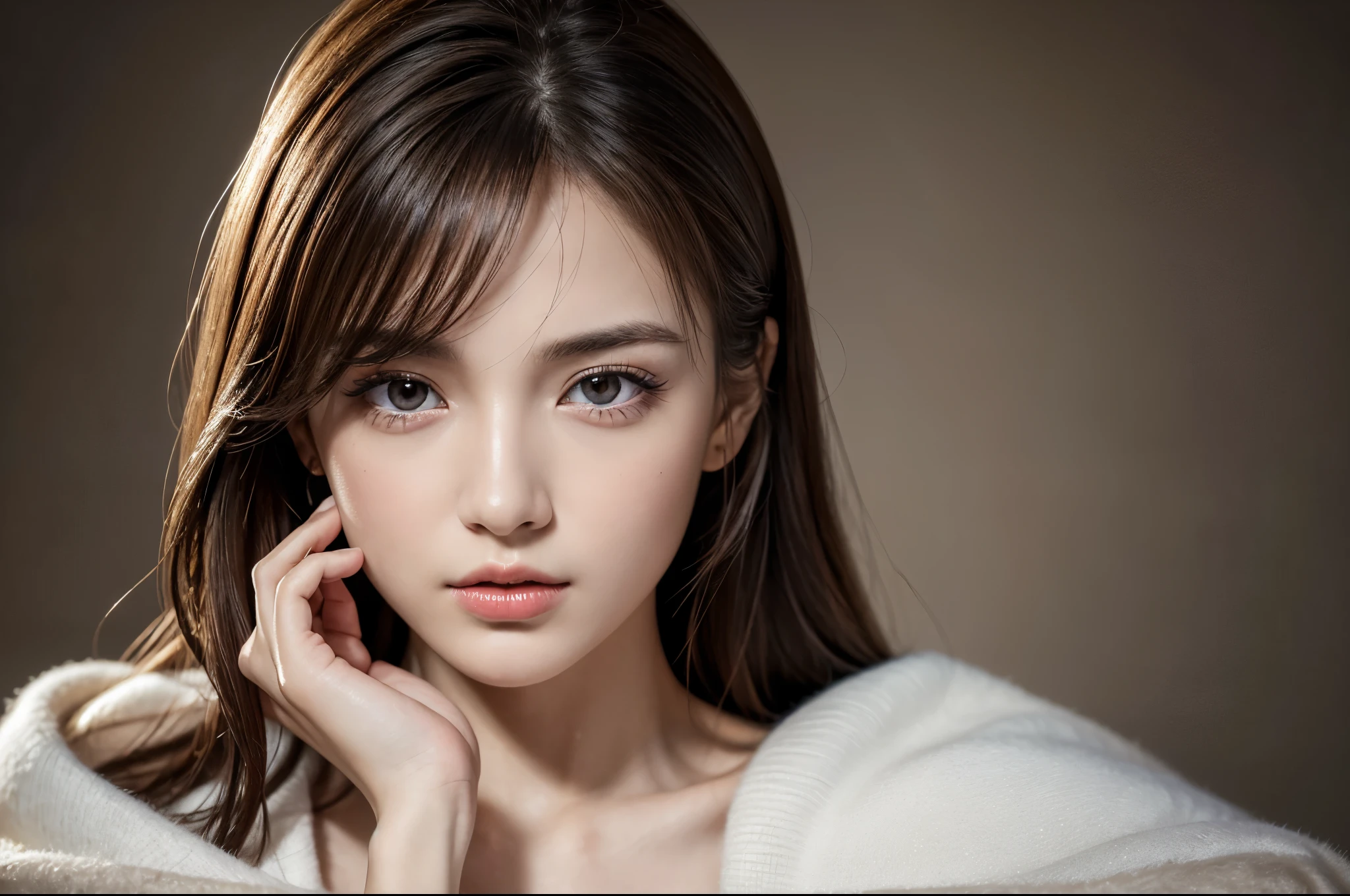 (8k, ultra high resolution, best masterpiece, Highest quality:1.2), Extremely detailed, thorough resolution, (realistic, realistic photo: 1.37), Portrait, Focus on eyes, high definition RAW photograph, professionally arrested, high definition and beautiful, UHD 8K Image photo, Volumetric Lighting, Soft Light, frank, Professional photography, highly detailed beautiful girl, Ultra detailed and delicate face, Finely defined eyes, (Extremely detailed eyes), Precise shape nose, expressive lips, fine texture skin, (HD skin:1.2), The fingers were neatly outlined, Every feature is meticulously displayed, one story, (20:1.2), Twenty generations, cute girl, Brown hair, Long straight hair, shiny amber eyes, Red lips, Cleavage, perfect anatomy, HD background is not blurred, particle, realistic, Amazing details, 8k Ultra HD, high quality, CG unity, C4D render, 3D rendering