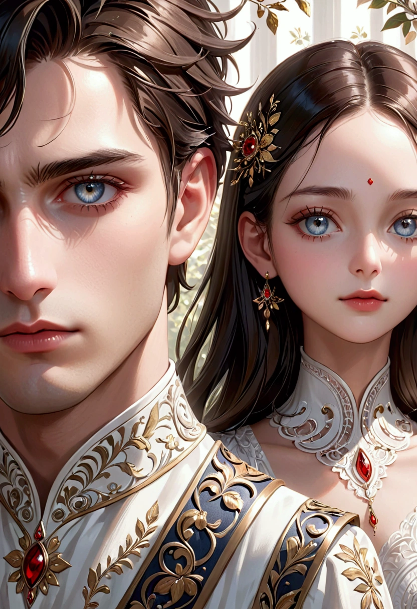 1girl, 1boy, tall girl, short boy, beautiful detailed eyes, beautiful detailed lips, extremely detailed eyes and face, long eyelashes, photorealistic, 8k, highres, masterpiece, hyper detail, porcelain skin, soft lighting, natural lighting, warm color tones, cinematic, elegant, graceful, serene, peaceful, fantasy, magic, whimsical, dreamlike