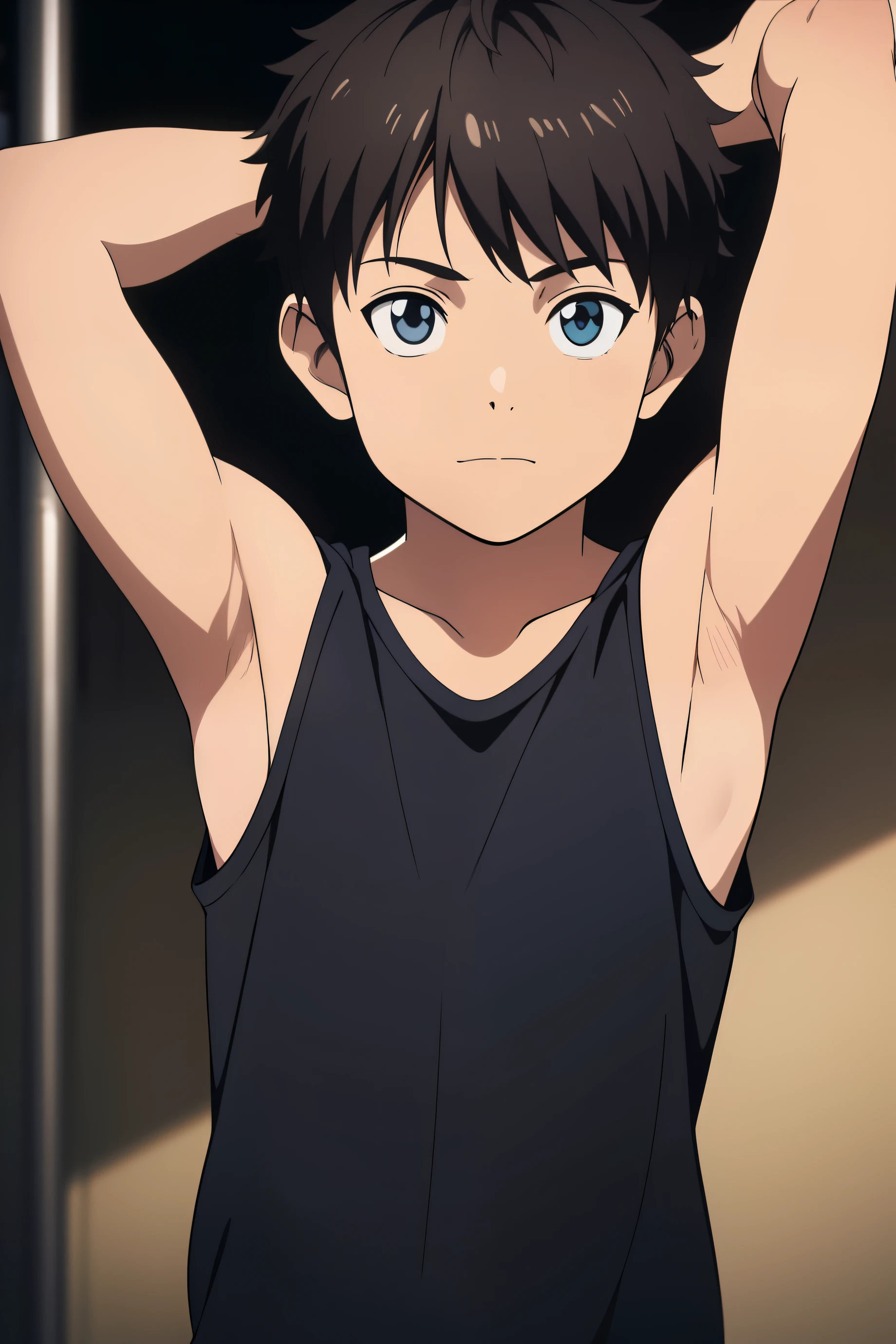 Highres, Masterpiece, Best quality at best,Best Quality,hight quality, hight detailed, Anime style, 1boy, Shota, young boy, Dog boy, Dog ear, Solo person, Ref tank top, Upper body, Seen from the front, looking at viewer, (Very young boy), (very small and short body), ***************s, (Showing armpit:1.3), hansome boy, Uhd, bokeh, Simlle beckground, 8k photo, best quality, beautiful lighting, intricate details, photorealistic, photo, masterpiece, realistic, photorealism, detailed, hyper detailed, best quality, ultra high res, high resolution, detailed, raw photo, detailed face, detailed eyes