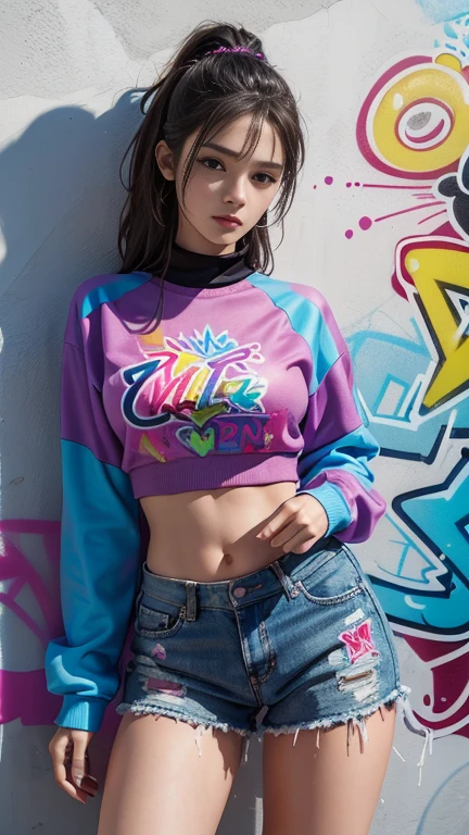 (Young face:1.35)、(10age:1.35)、Arafe girls taking photos in colorful costumes, y 2k cute core clown core, Cute decora rainbow core, Cute HQ rendering, Candy Girl, Inspired by Decora, Unreal Engine : : rave makeup, labor girl, Rave Girl, rave costume, glitch punk girl, Soda themed girl, playful and cheerful, 80's pinup style、(Leg spread、Peeing:1.4)