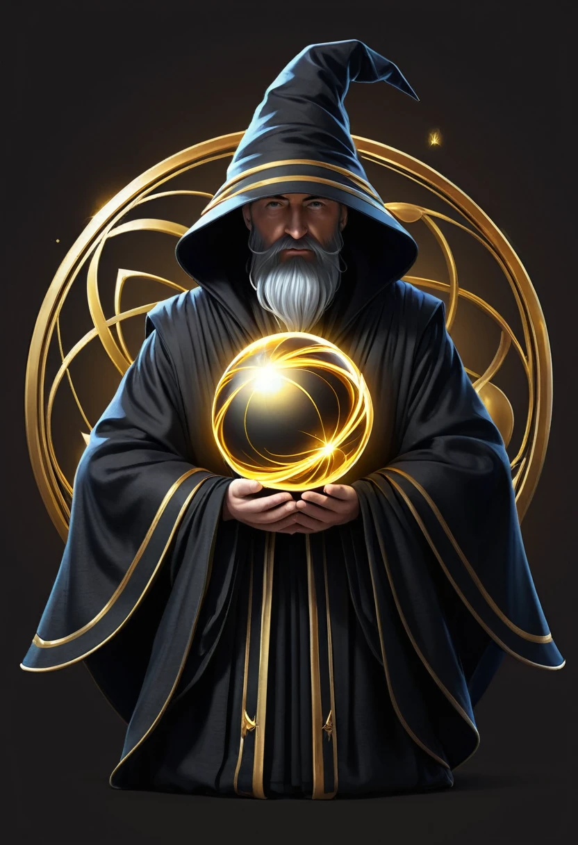 Game Magic Icon，A sphere wrapped in a black wizard robe，Fabric texture，With gold lines
