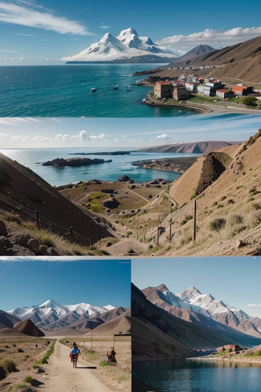 collage of images of typical places and customs of Chile illustrated