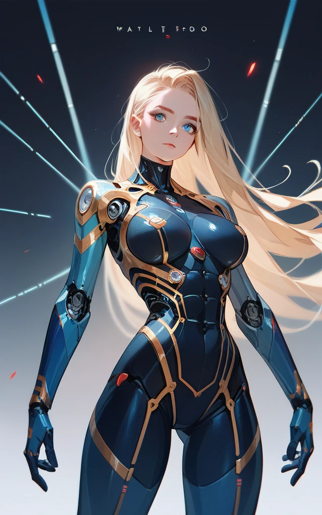 girl, golden ultron suit, blonde, blue eyes, Hyper Realistic, masterpiece