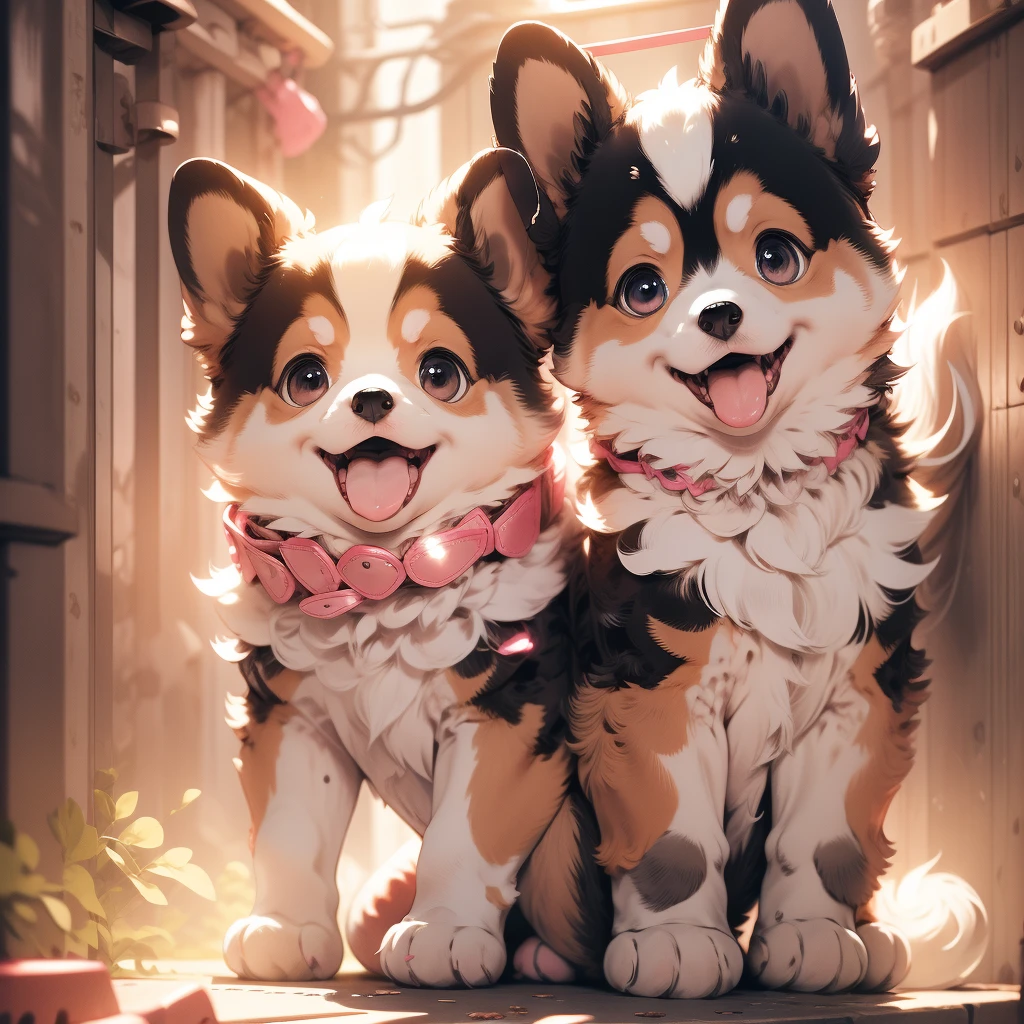 A cute girl holding a puppy indoors, Shiny Pink, High-quality images