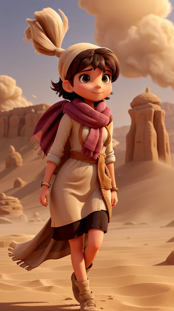 Now do it in a sandstorm, as she boldly strides through the desert with scarf fluttering in the wind