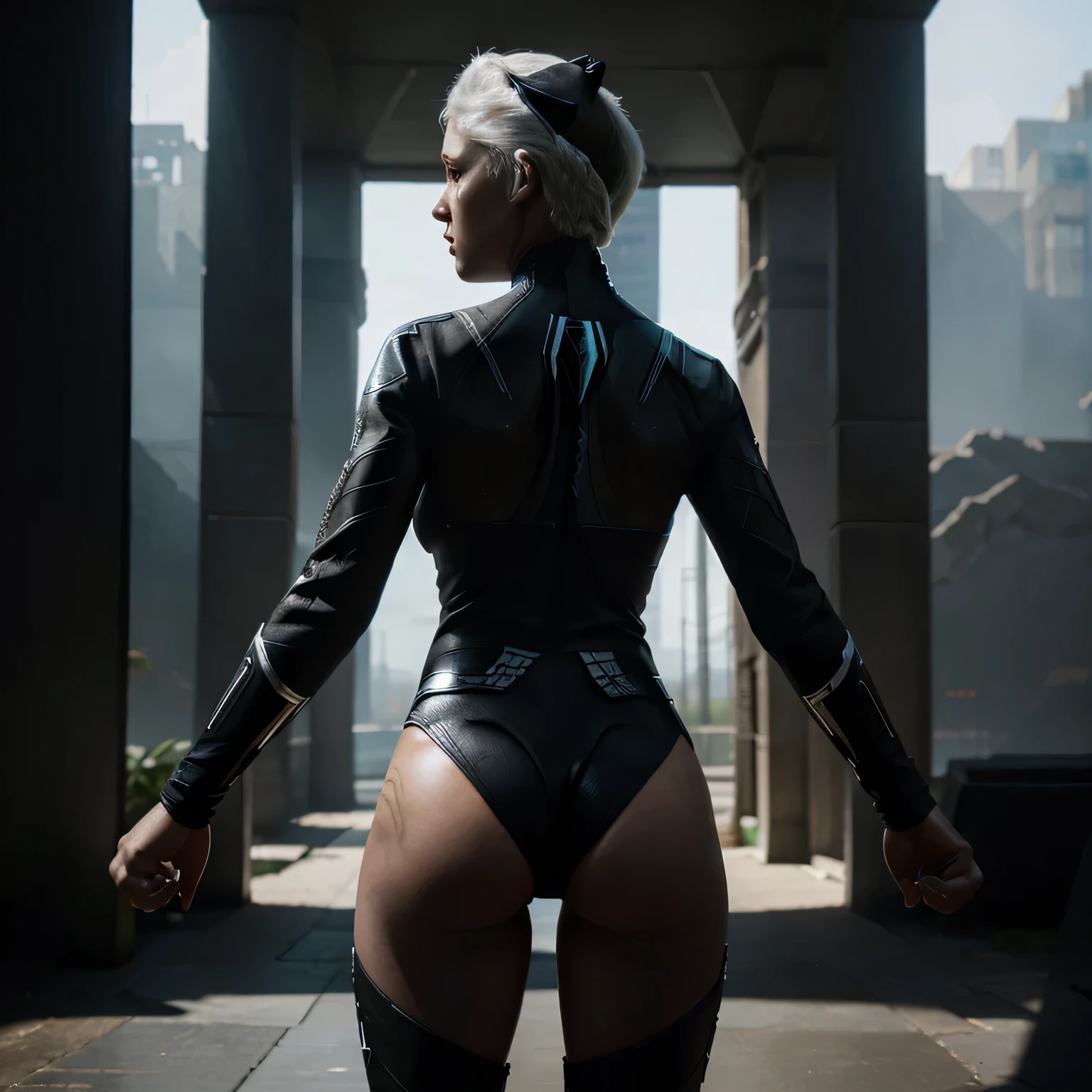 photoillustration of double exposure of merged, a white-lady, a black-panther (transparency effect of a black-panther images immerse on her-back), seamless mix, texture and pattern, transparency effect, iconic stance, dramatic shadows, dramatic lights, interlacing elements, fit-image immerse on her-back, facing view, fantasy art, digital manipulated photo art