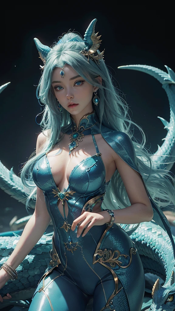 Create a hyper-realistic 3D image of a beautiful blue-eyed girl with a spectacular dragon all made of precious stones, emeralds, diamonds , rubies , multicolored sapphires, the image must be perfectly detailed and spectacular the colors vivid and real apply HDMI technologies, 1200 dpi and full definition 132 k 