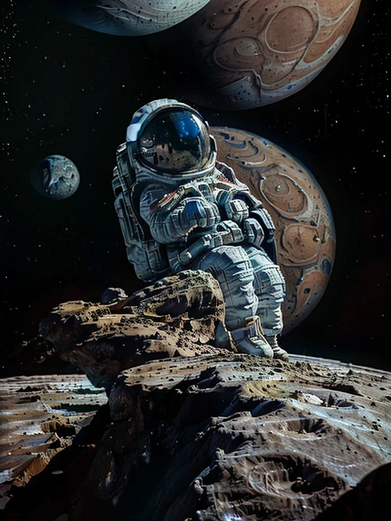 an astronaut looking at flat earth from the moon, realistic, 8k, Canon EOS 5D Mark IV DSLR camera