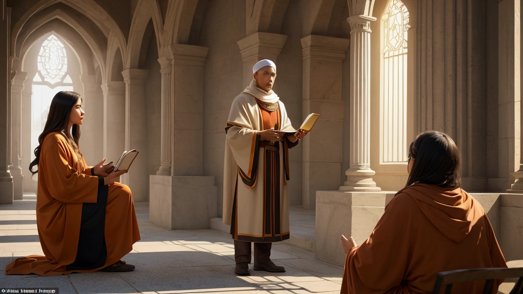 "Description: Illustrate the concept of preparing for the future based on biblical warnings. Show individuals or groups taking proactive steps to align their lives with the teachings and warnings of the Bible.

Details: Use a color palette with inspiring and motivational tones, such as warm oranges and uplifting blues. Include elements such as:

Preparation: Figures engaging in actions that symbolize preparation, such as studying scriptures, praying, or participating in community service.
Guidance: Visuals of divine guidance or inspiration, like light shining down on individuals or paths being illuminated.
Readiness: Depict scenes of people being ready and equipped, perhaps with symbols of faith like Bibles or spiritual tools.
Show expressions of determination, focus, and hope on the faces of those preparing for the future, emphasizing the proactive and purposeful aspect of living in light of biblical warnings."