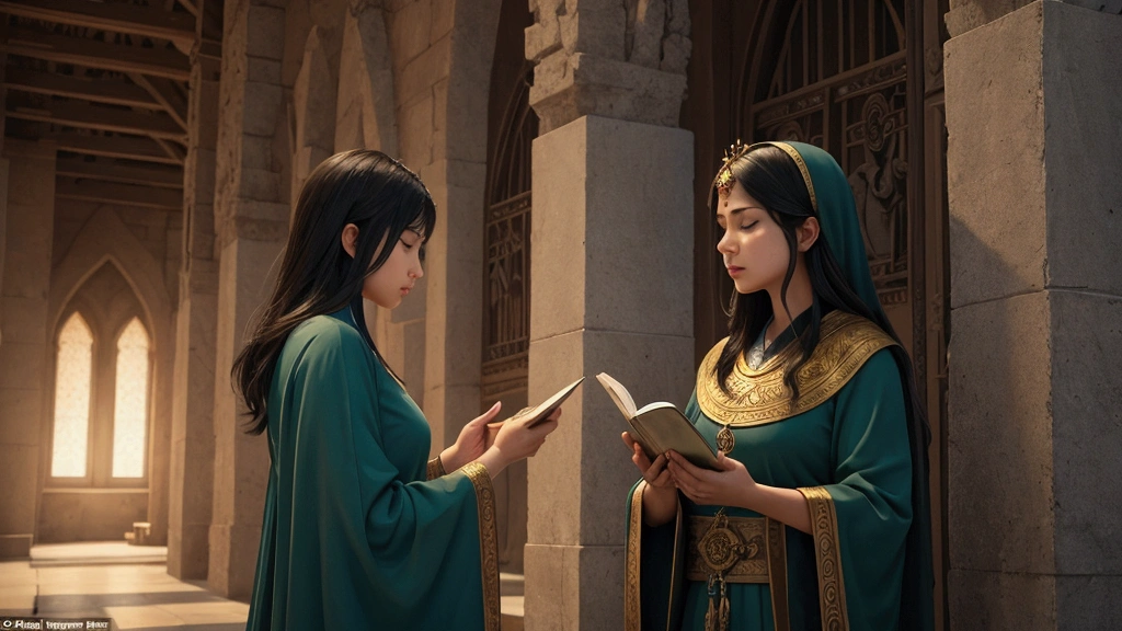 "Description: Depict a scene focused on the theme of readiness and reflection in light of the potential fulfillment of biblical prophecies. Show individuals preparing spiritually and practically for the possibility of the end times.

Details: Use a color palette with hopeful and resolute tones, such as warm golds, deep blues, and rich greens. Include elements such as:

Preparation: Scenes of individuals engaging in spiritual practices, such as prayer, worship, or community service, symbolizing readiness for the end times.
Personal Reflection: Individuals reflecting on their lives, making changes, or seeking spiritual growth in response to the prophecies.
Symbolic Elements: Incorporate symbols of readiness and faith, like open Bibles, spiritual symbols, or preparatory actions.
Show expressions of resolve, peace, and hope on the faces of those preparing and reflecting, emphasizing the proactive and spiritual aspects of readiness."