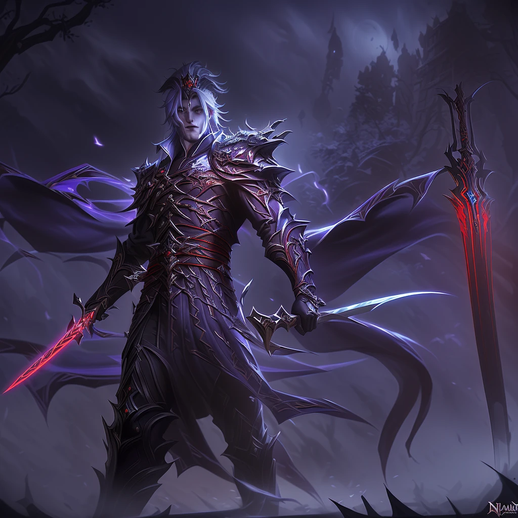 sharpened man in costume with a sword and a staff, male vampire of clan banu haqim, vampire lord, vampire of the lasombra clan, male necromancer, dark fantasy character design, male vampire, Diablo digital concept art, devil concept art, beautiful male god of death, dragon age concept art, dark fantasy concept art